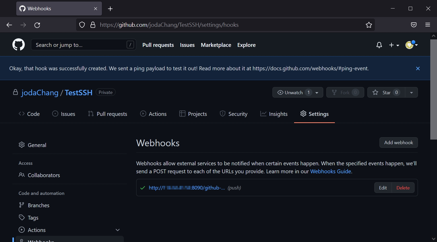 github設定webhook