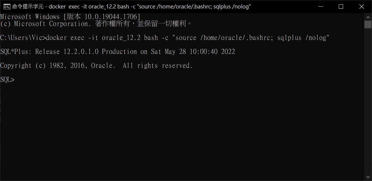 Oracle Docker command 截圖