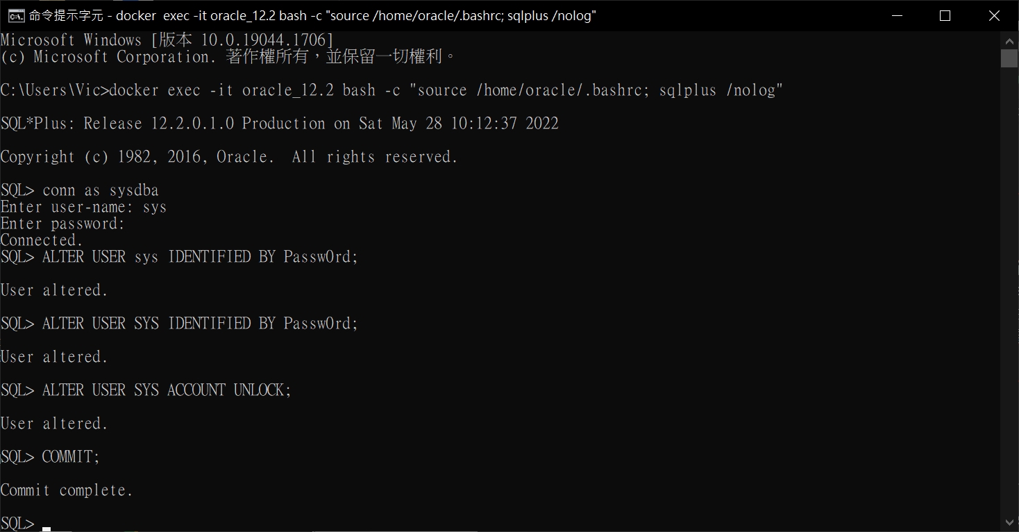 Oracle Docker command 截圖